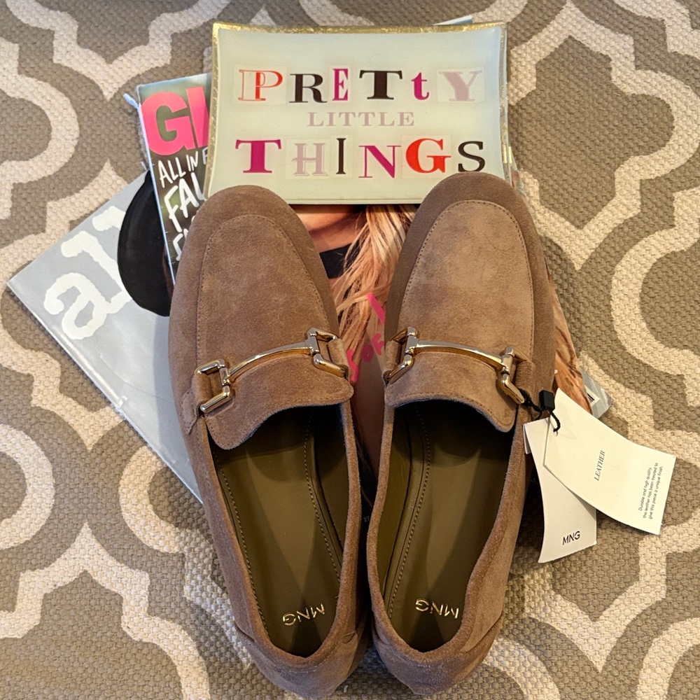 Mango MNG Tan Suede leather Loafers with Gold Accent; size 38 ( US 7.5); NWT - Picture 7 of 11
